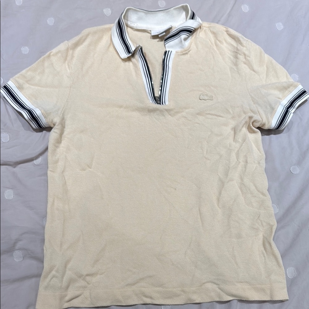 Lacoste Beige Polo Shirt with Striped Collar
